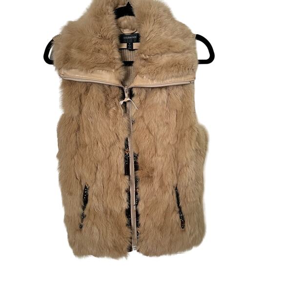 Colebrook Tan Rabbit Fur Knit Zip Uo Sweater Vest Size Medium - Picture 1 of 5